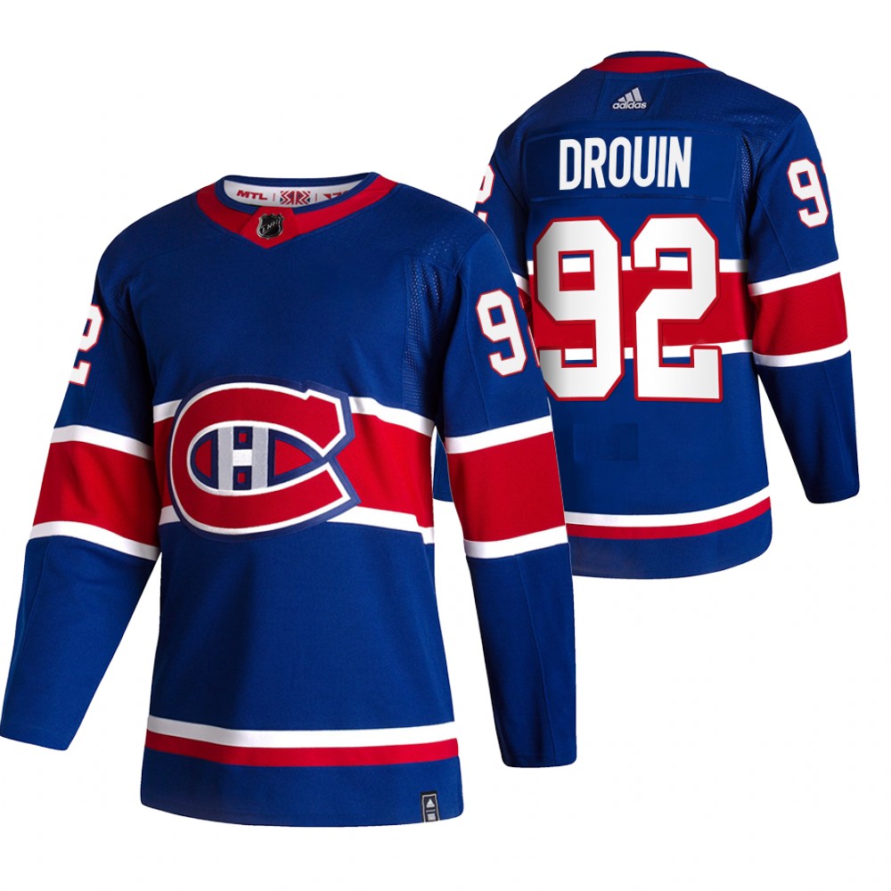 Cheap 2021 Adidias Montreal Canadiens 92 Jonathan Drouin Blue Men Reverse Retro Alternate NHL Jersey